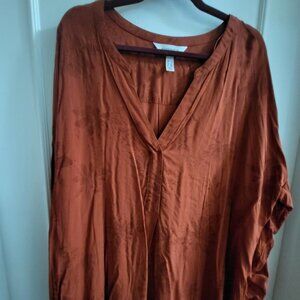 Addition Elle Rust V-Neck Blouse Top - Plus Size 3X - Boho Tunic
